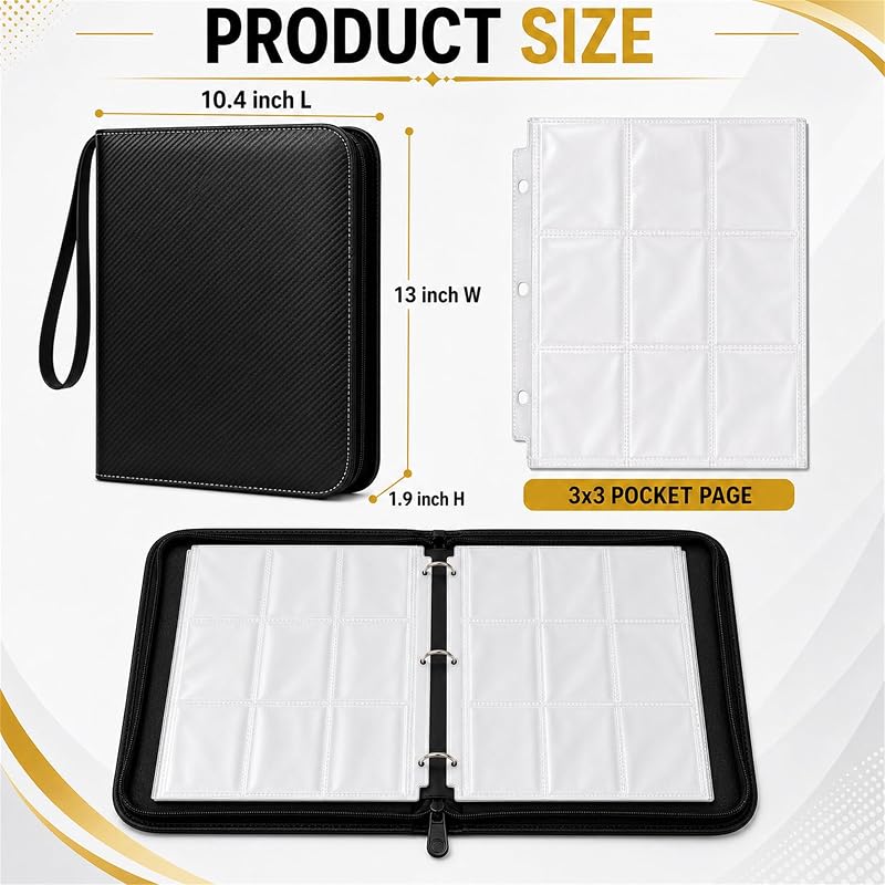 HBK Card Binder 900 Pockets - Black with 900 Card Capacity (Variation: Black+900 Pockets)