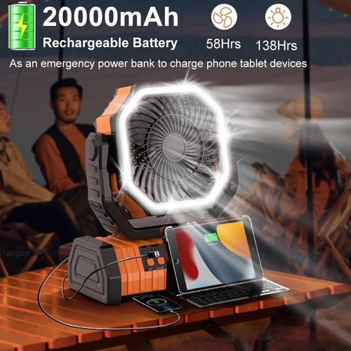 AVVCRMYIUY Portable Fan Camping Fan 20000mAh Rechargeable Portable Camping Fan Wireless Camping, Tent Ceiling Fan with Light Remote Control
