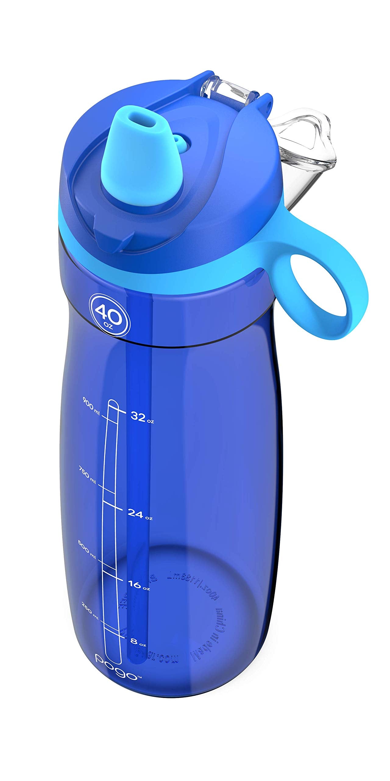 Pogo BPA-Free Tritan Plastic Water Bottle with Soft Straw, 40 Oz, Blue