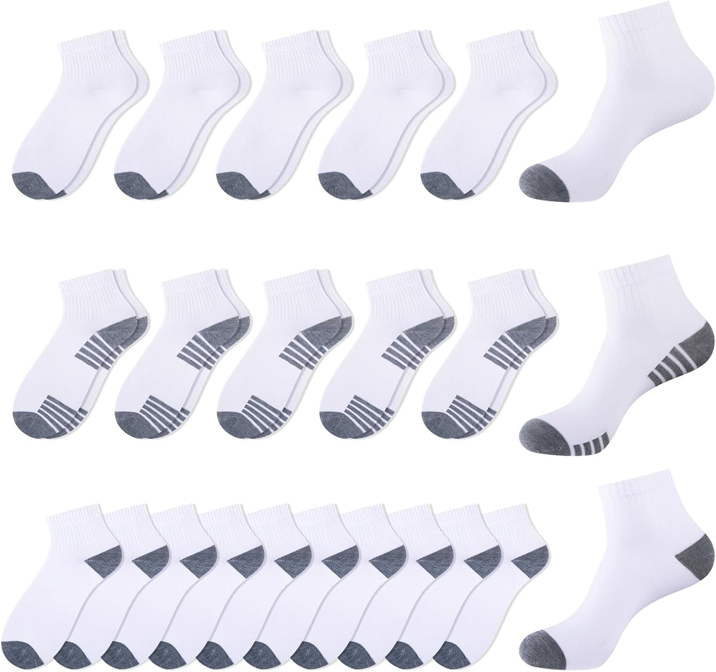 20 Pack 3 Styles Men's/Women's Mini Crew Ankle Socks Quarter Bulk - Breathable Thin Athletic Socks, Fits Shoe Size 8-11