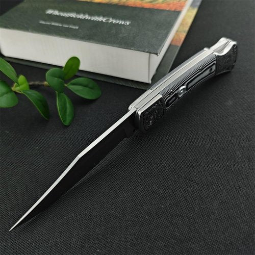 Assisted Opening EDC Pocket Knife for Men, D2 Stainless Steel Blade, Lock-back Tactical Knife with Mikata Handle, Button Folding Knife for Camping (Grey)