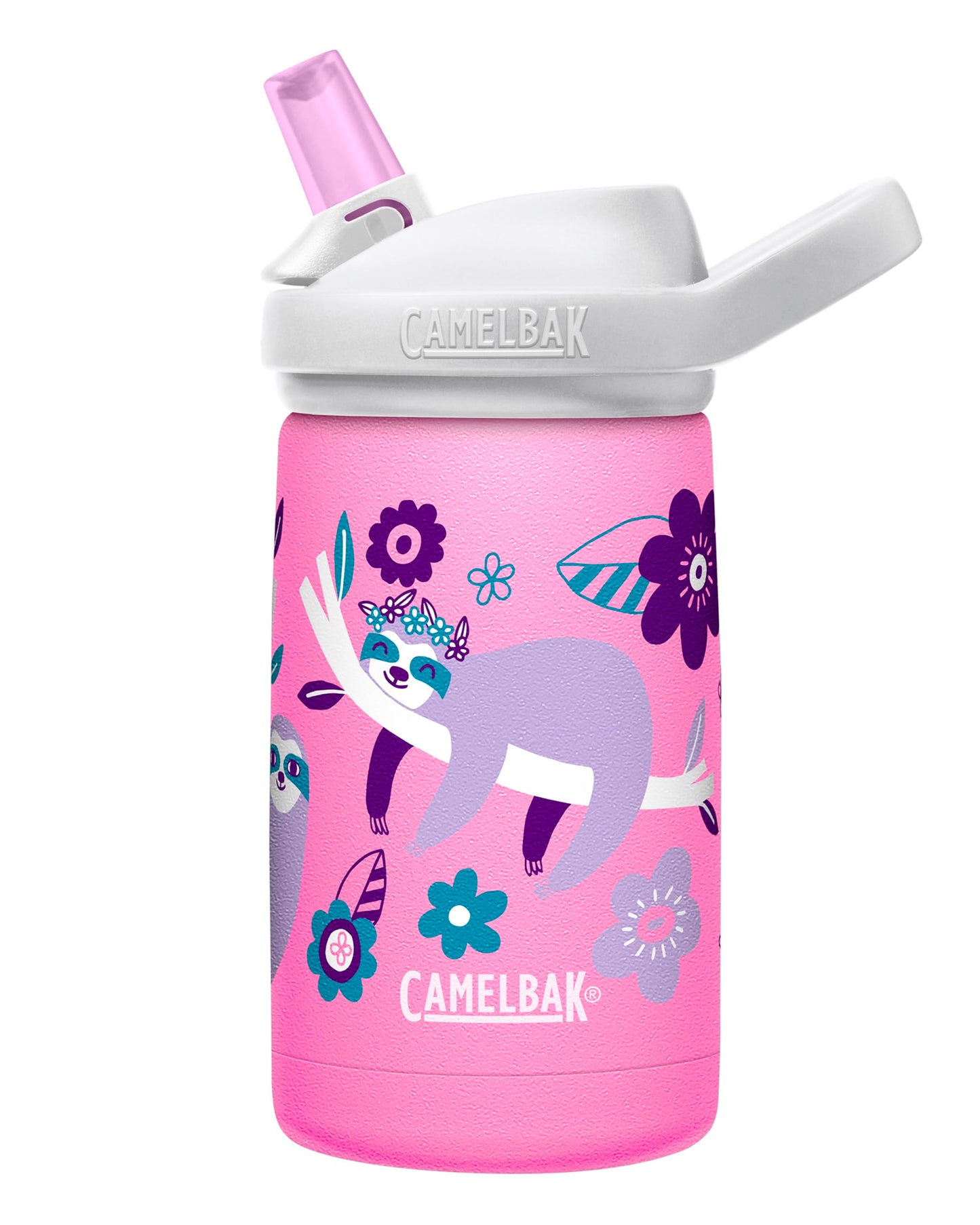CamelBak Eddy+ Kids Insulated Stainless Steel Water Bottle with Bite Valve Straw, Leak‑Resistant Design for Everyday Hydration, 12oz, Flowerchild Sloth
