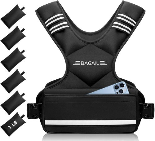 BAGAIL Adjustable Weighted Vest, 4-10lb/12-18lb/20-32lb Rucking Vest for Women & Men with 6 Weights & Large Pocket, Weight Vest for Home Workouts, Running, Walking and Strength Training - Black
