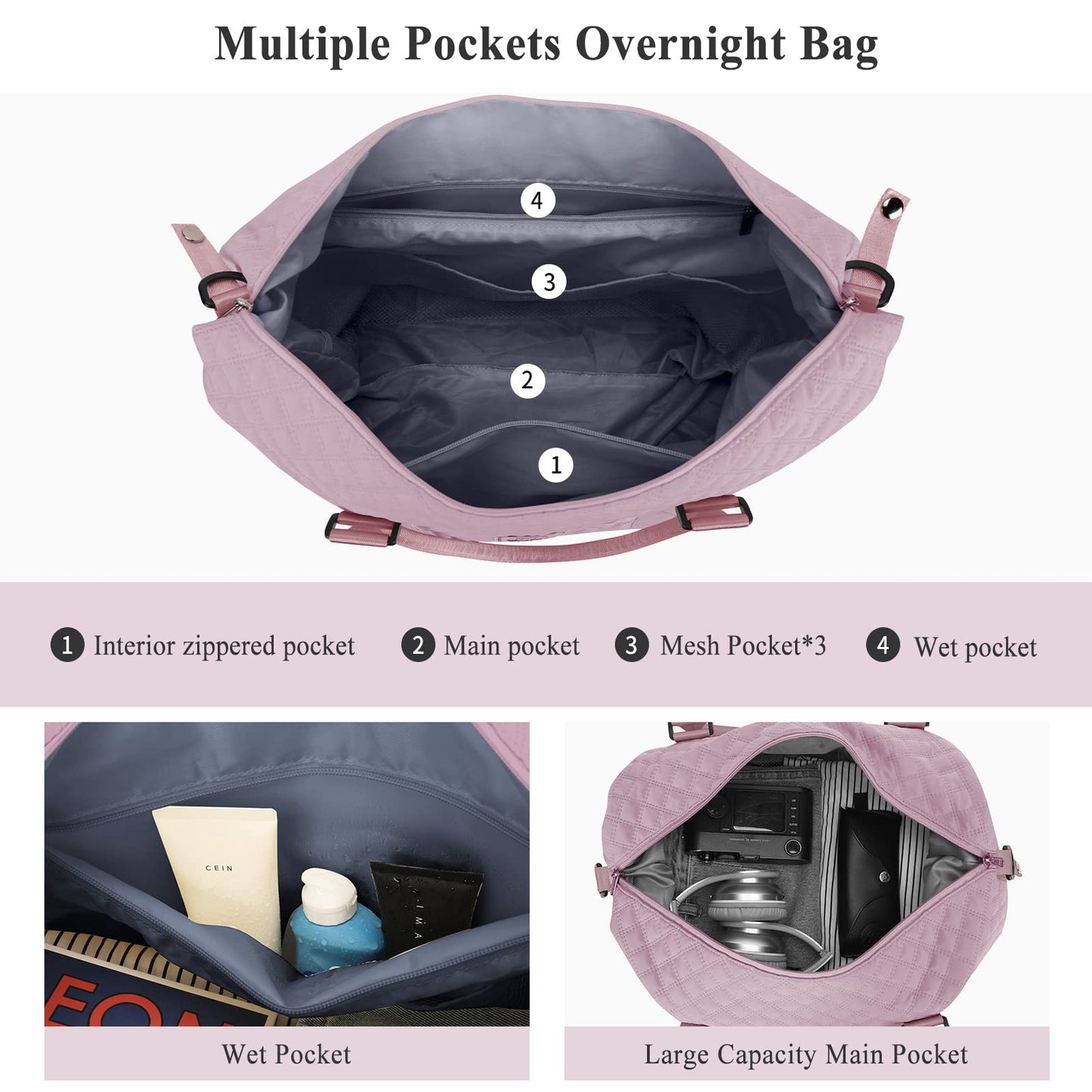 Travel Duffel Bag,Overnight Weekender Bags for Women with Wet Pocket