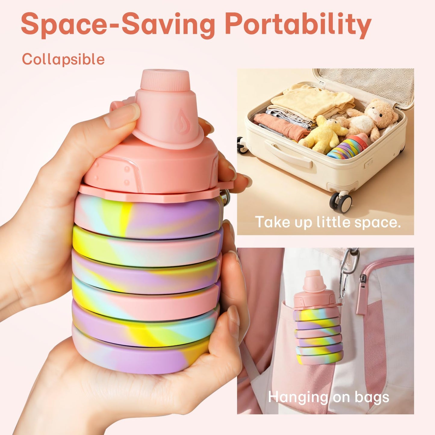 MAKERSLAND Collapsible Water Bottles for Travel, Foldable Sports Water Bottle for Kids, Reusable Water-proof Silicone Water Bottles with mountaineering Buckle for Camping Hiking Holiday