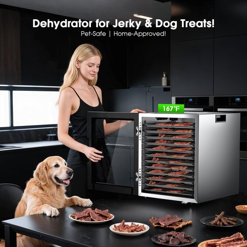 Food-Dehydrator for Home, 12-Trays Stainless Steel,10 Presets, 850W, 48H Timer and Temperature Control, Overheat Protection, Dehydrators for food and jerky for Dog Treats, Meats & Veggies