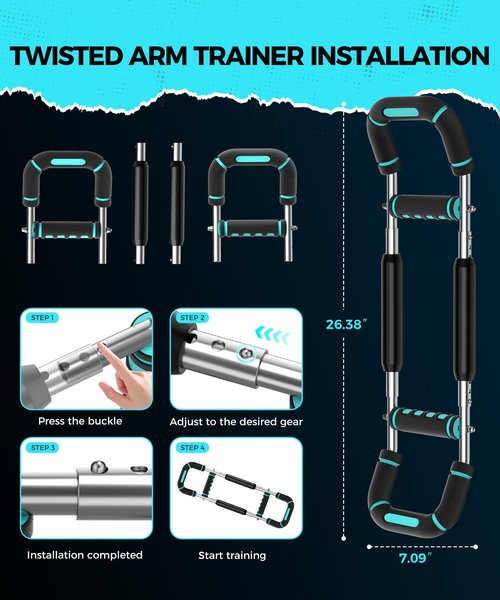 RENRUI Twister Arm Trainer, Adjustable 5 Resistance Levels (40-130 lbs) Chest & Arm Workout Equipment for Men & Women, Ergonomic Home Gym Strength Trainer with Anti-Slip Handles & Carry Bag (Blue)