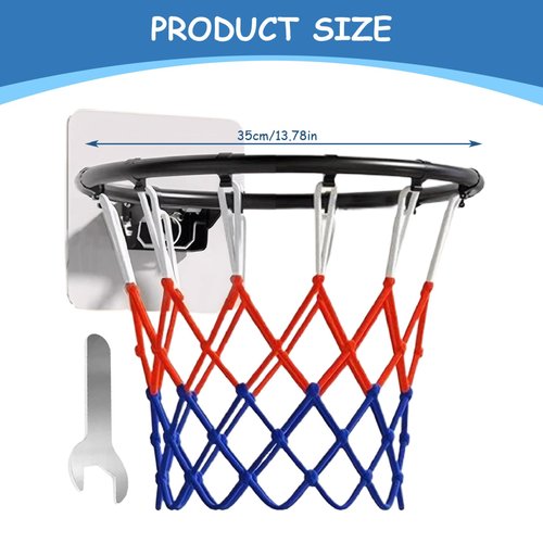 KDAMGOQE Basketball Rim Replacement, 14 Inch Basketball Rim with All Weather Net, Foldable Basketball Hoop Replacement Rim, Basketball Hoop with Sticker for Wall Door Mounted,Basketball Rim
