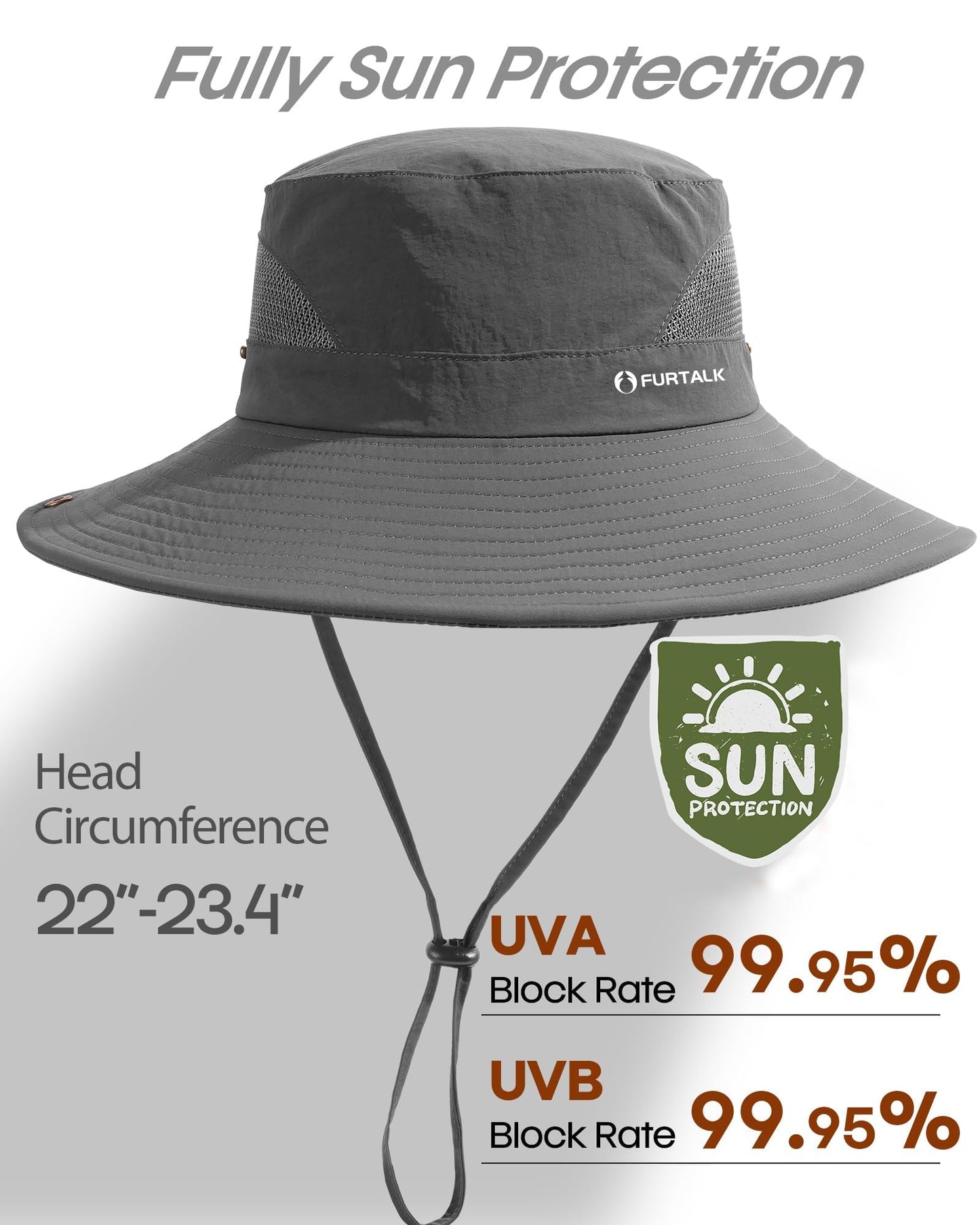 FURTALK Mens Bucket Sun Hat UPF Protection Wide Brim Breathable Fishing Hat