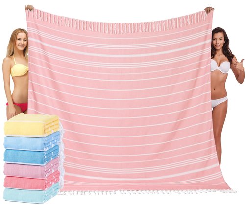 Giant Turkish Beach Towel Blanket 85x75 Cotton XXL Extra Large Oversided Bath Pool Blankets XL Huge Thick Bed Sand Free Throw Towels Picnic Outdoor Big Quilt Necessities Cloud Gifts for Adult Pink