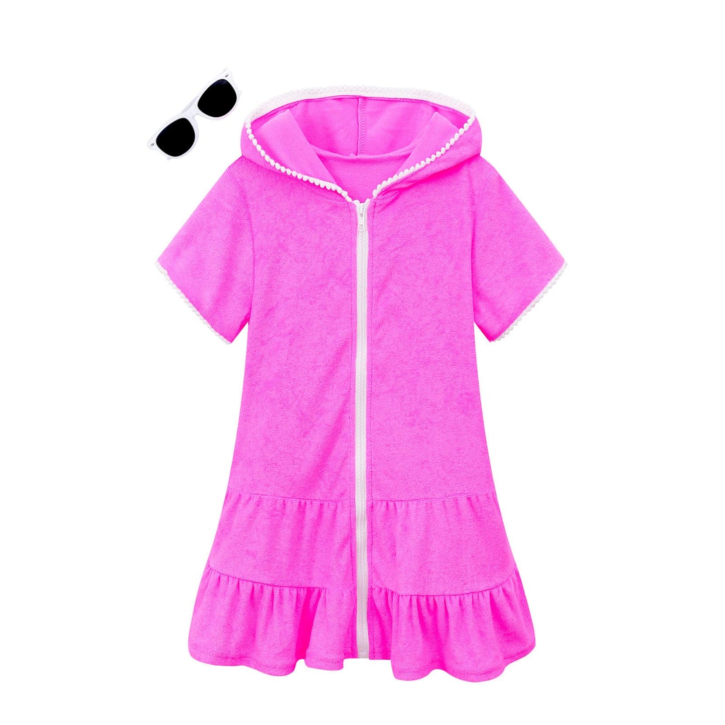 LUCKYGAL Toddler Girls Swim Cover Up Kids Swimsuit Coverup Rose Red Terry Beach Pool Clothes,2t 3t