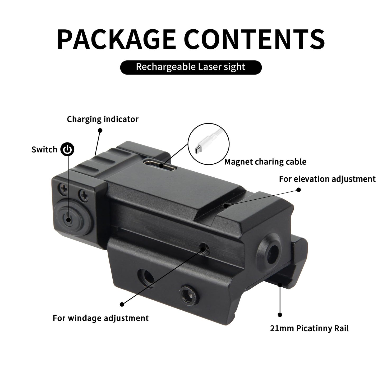 KASENTE Red Laser Sight, Low Profile Picatinny Mount Red Beam Sight, Ambidextrous Control, Class II(Power <3mW) Rechargable