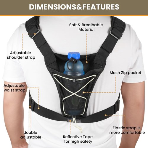 DegeTMVe Tactical Running Chest Bag with Anti-Bounce Design, Water-Repellent & Concealed Pistol Holster – Adjustable 4-Strap, Water Bottle Holder, Reflective Safety for Hiking, Cycling, Workouts