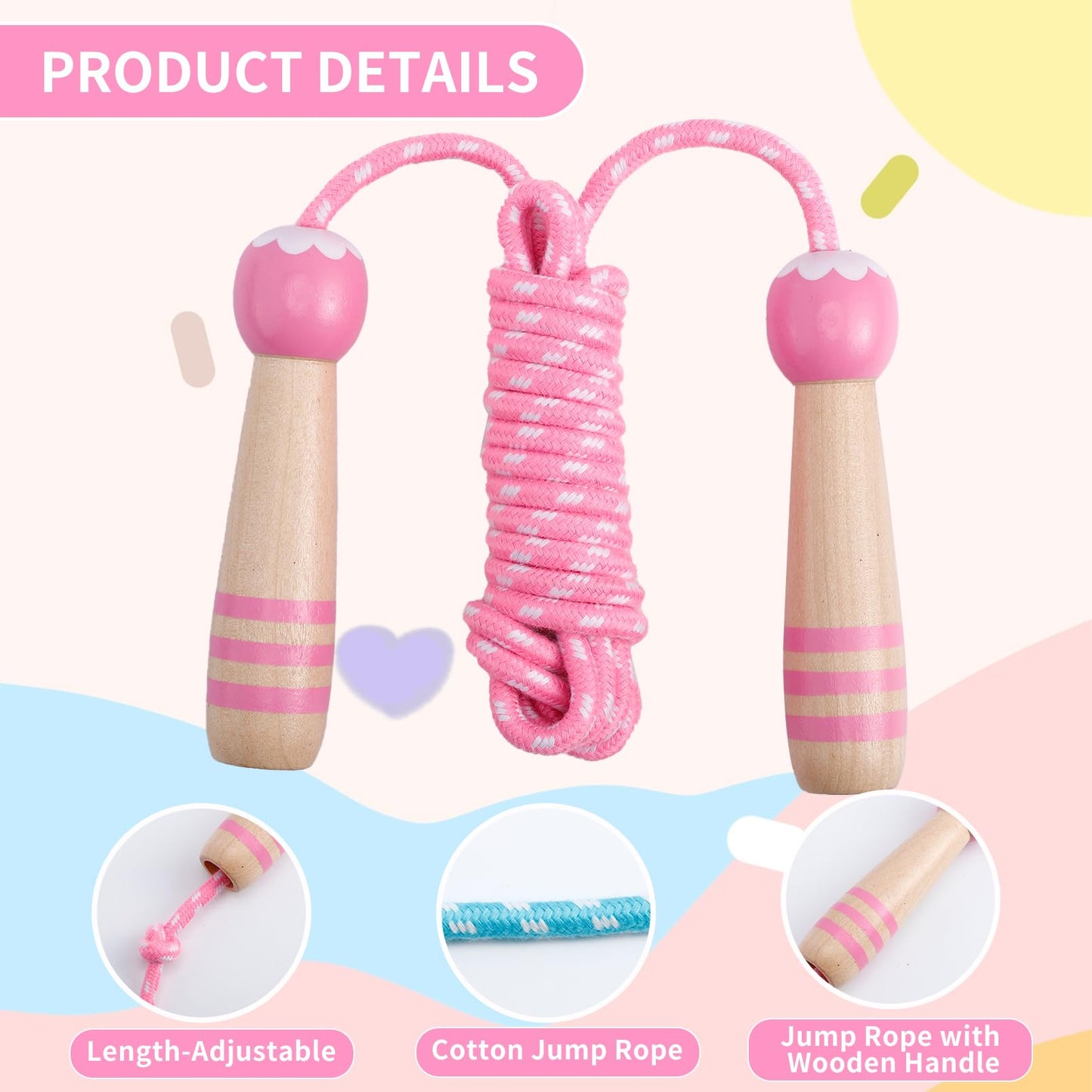 2 Pcs Jump Rope for Kids Adjustable (Pink+Blue)