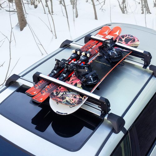Leader Accessories Car Ski Snowboard & Fishing Pole Rod Roof Racks, 2 PCS Universal Ski Roof Rack Carriers Snowboard Top Holder, Lockable Fit Most Vehicles Equipped Cross Bars - Deluxe