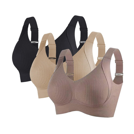 3 Pack Women's Ribbed Push Up Adjustable Wireless Bra Seamless Full Support Sports Bras Cozy Breathable Bralettes Full Support Sports Bras for Women X-Large