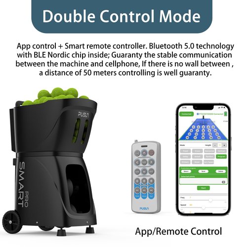 PUSUN PT-SMARTPro Tennis Ball Machine - Professional Auto Ball Server with APP Control, 20 Landing Points & Variable Speed, Smart Tennis Trainer with Multi-Angle System (4-6H Runtime) (Black)