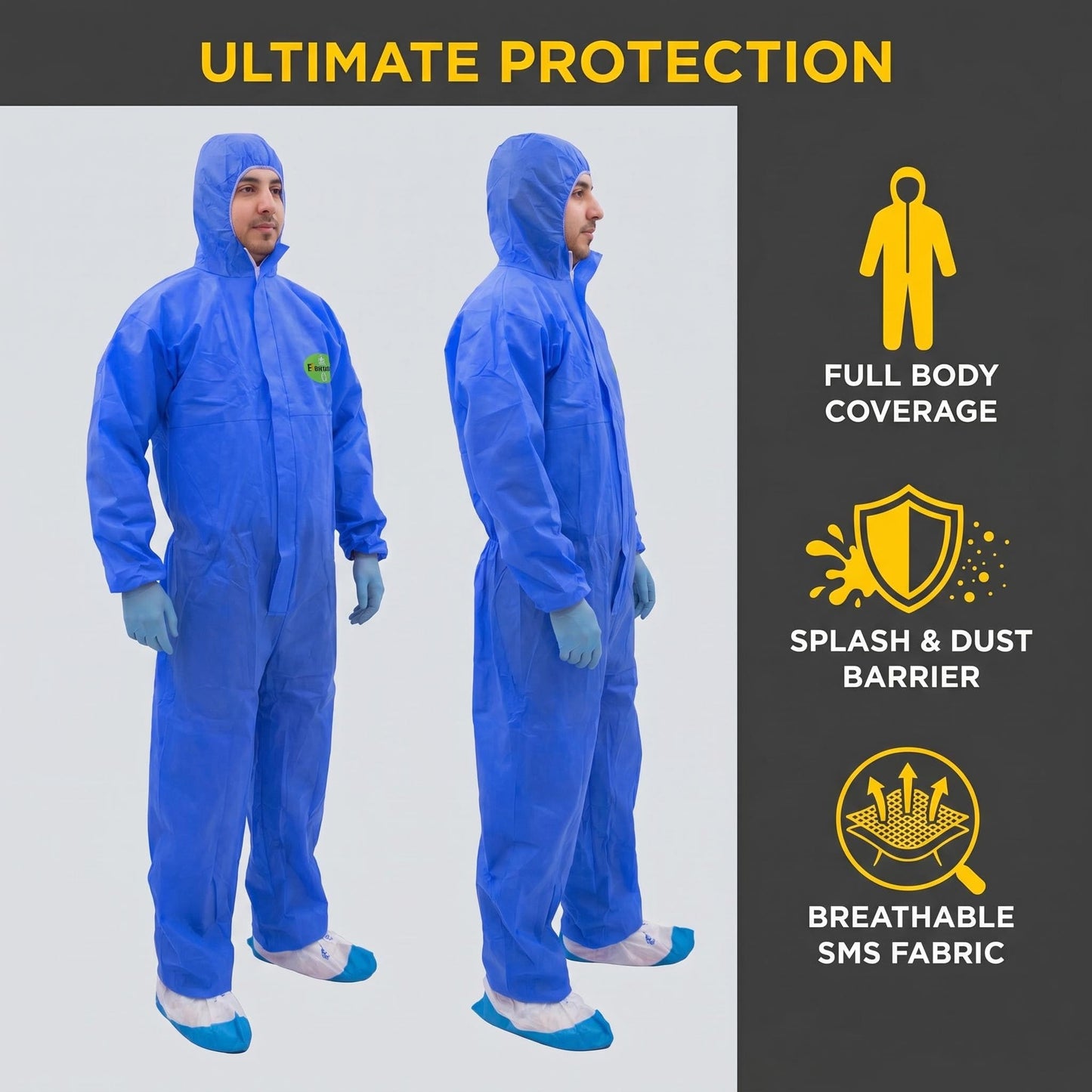 RAYGARD SMS Disposable Coverall, Hazmat Suits Coveralls with Hood and Elastic Wrists (1 Pack in Blue, XX-Large)