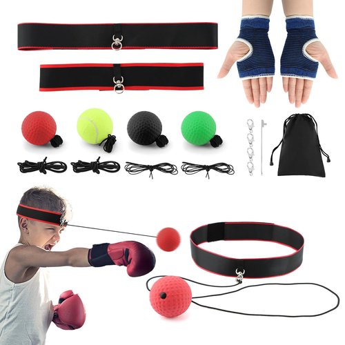 PUXING Boxing Reflex Ball Headband Set Boxing Training Ball for Beginner Proficiency Improvement, Great Boxings Equipment (Color:Red+Black)