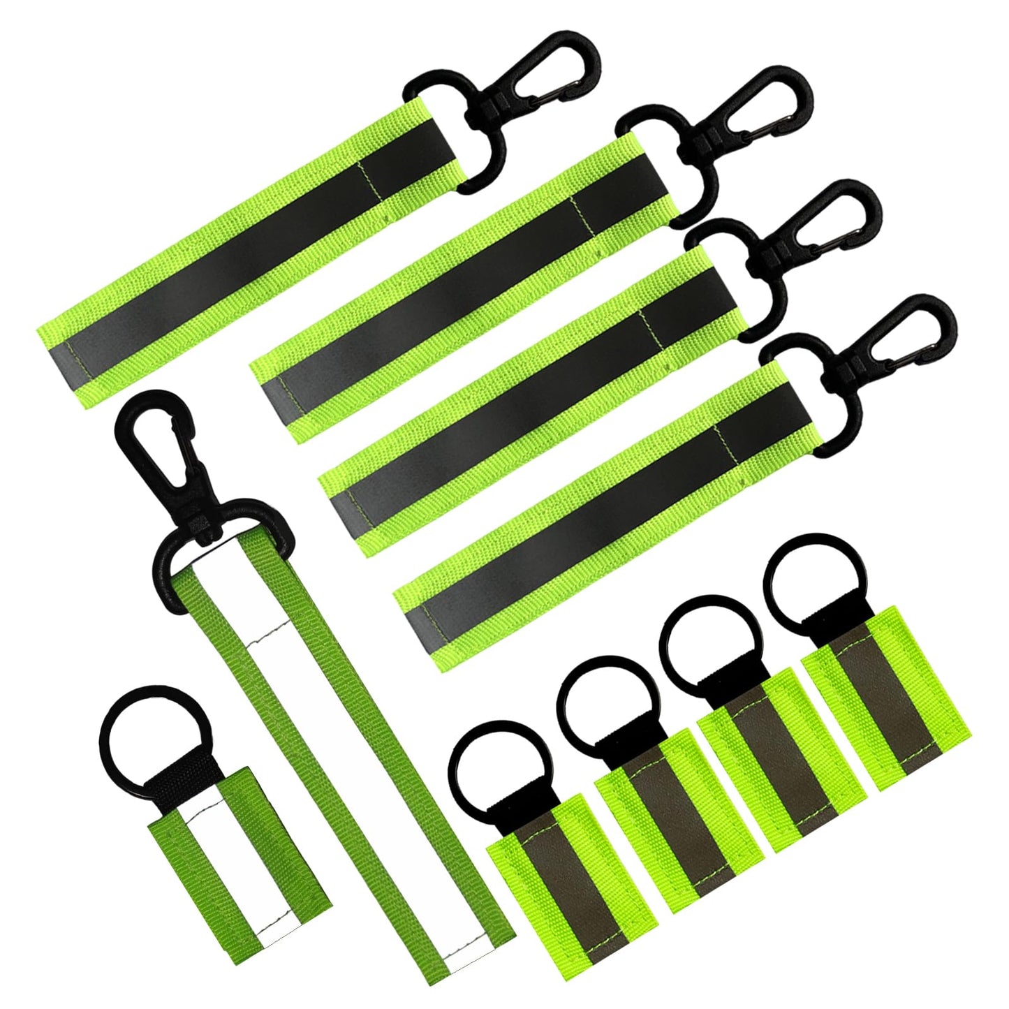 10 Pack Reflective Straps for Walking at Night, Glow in The Dark Keychain & Backpack Reflectors, High Visibility Safety Night Running Gear with Zipper Pulls for Dog Collar, Cycling, Camping.