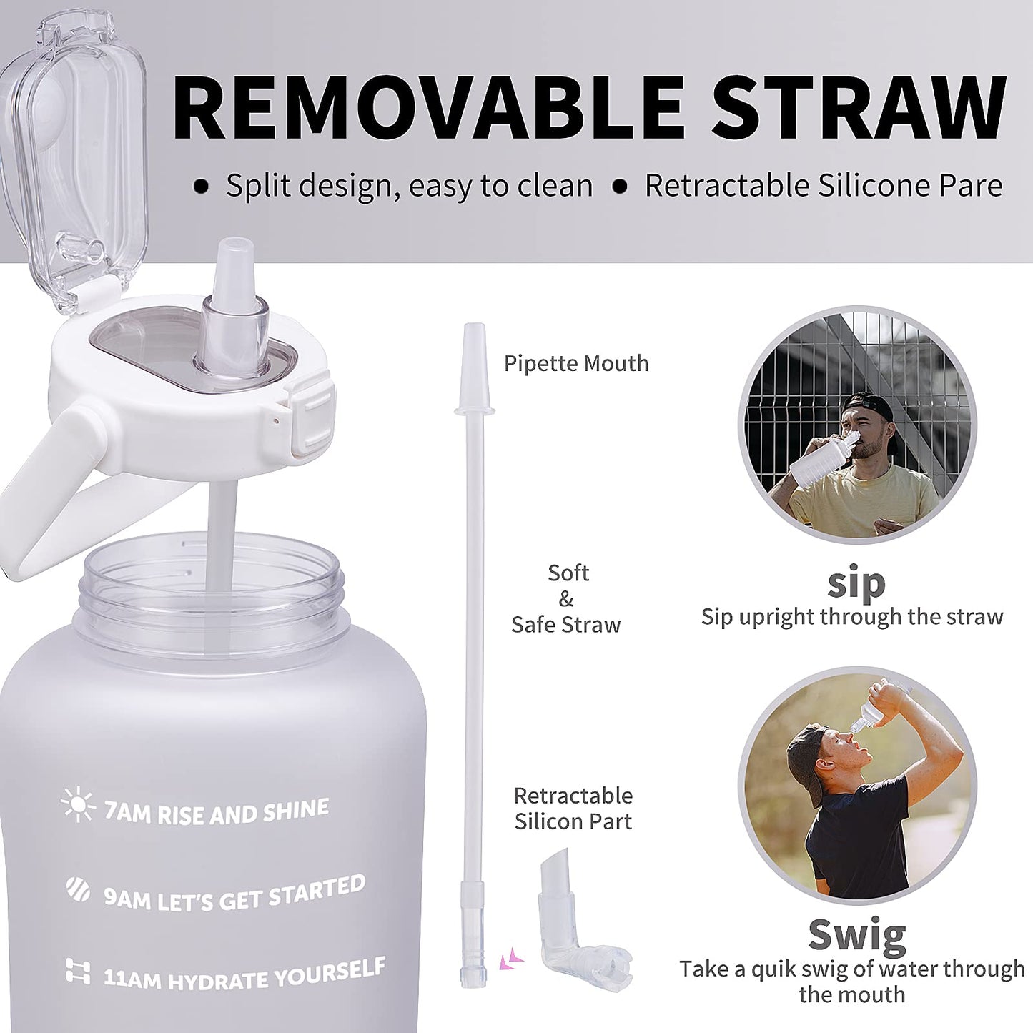 ST-YIBEN 128oz Large Motivational Water Bottle with Time Marker,Leakproof & BPA Free 1/One Gallon Big White Water Bottle with Straw & Handle Tritan Water Jug for Women Men to Fitness,Gym,Sports