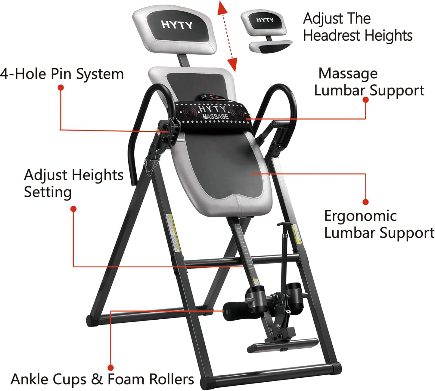HYTY Massage Inversion Table for Back Pain Relief - Back Stretcher Machine with Adjustable Headrest, Foldable Design, Back Inverter/Strength Training, 300 Lbs Capacity