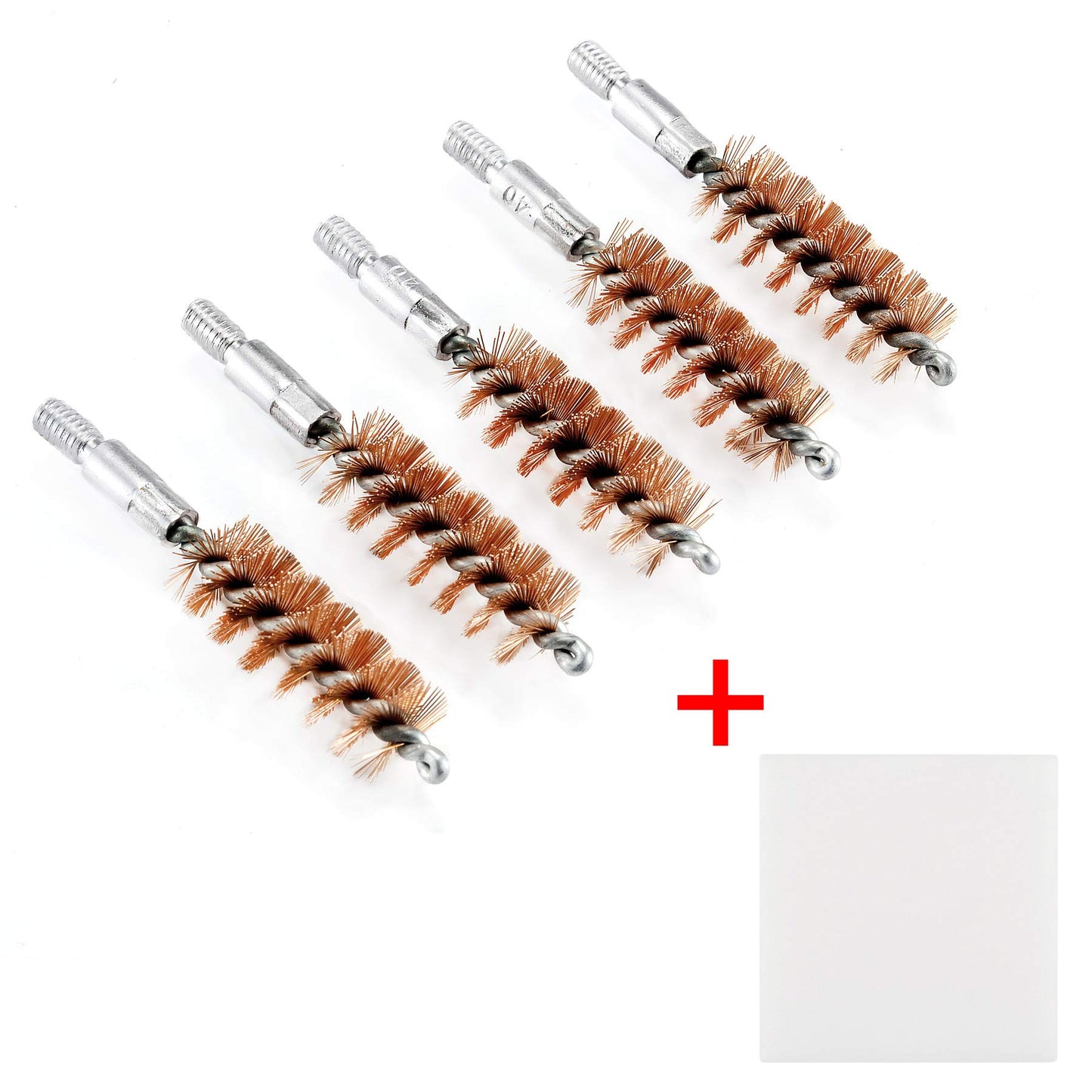 BOOSTEADY 5 Pcs Phosphor Bristle Bronze Bore Gun Cleaning Brush for Pistol Shotgun with 50 Professional Square Patches Multi-Caliber