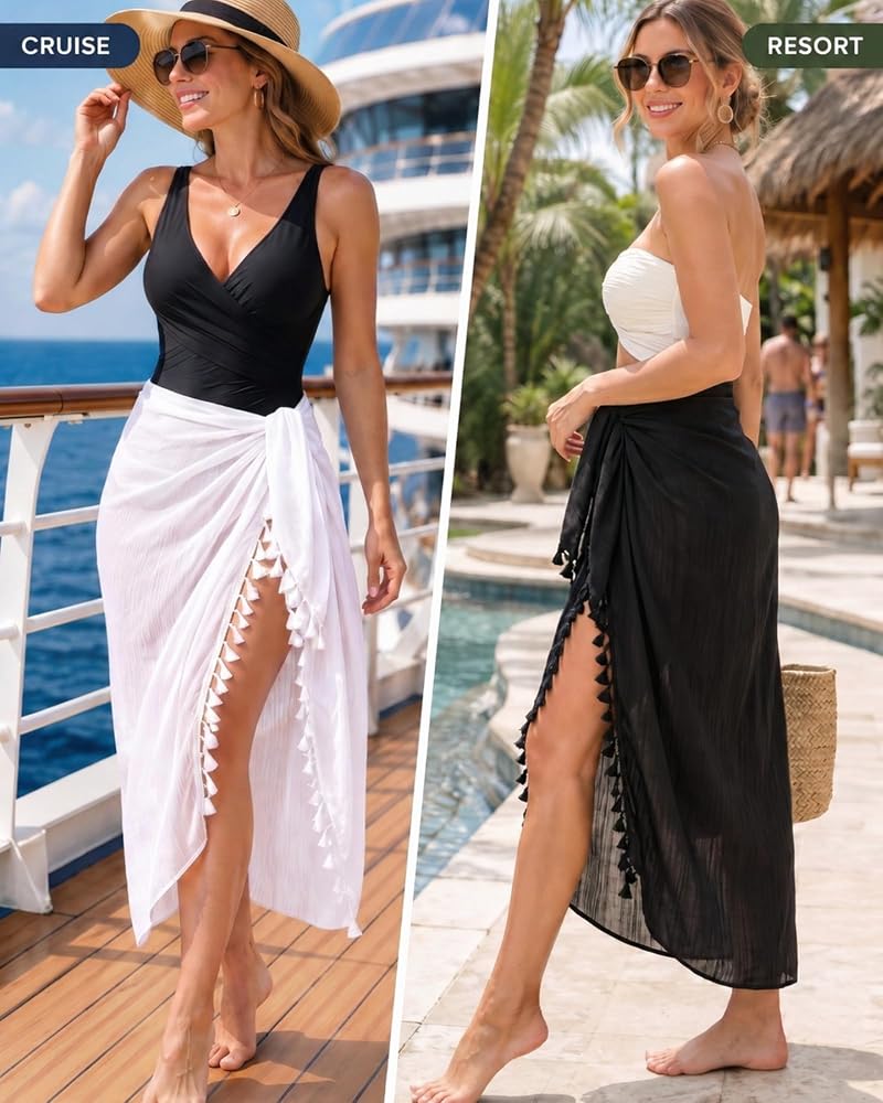 Boao 2-Piece Beach Sarong Cover Up Set in Black & White X-Large
