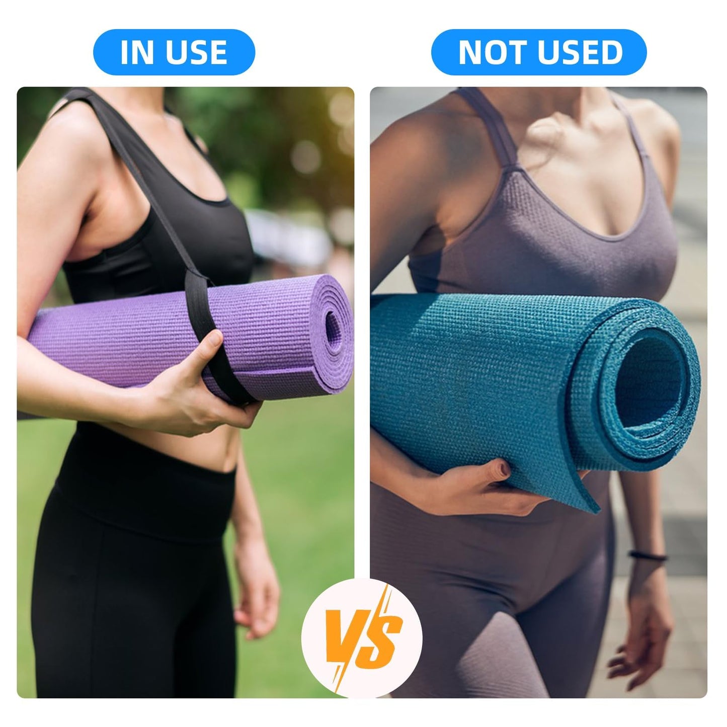 2PCS Black Yoga Strap for Carrying Mat, 23.3 X 0.98 Inch Yoga Mat Strap for Carrying Easy-Cinch, Adjustable Yoga Mat Holder, Yoga Sling Mat Strap for Most Size with Thick Comfy (Yoga Mat Not Included)