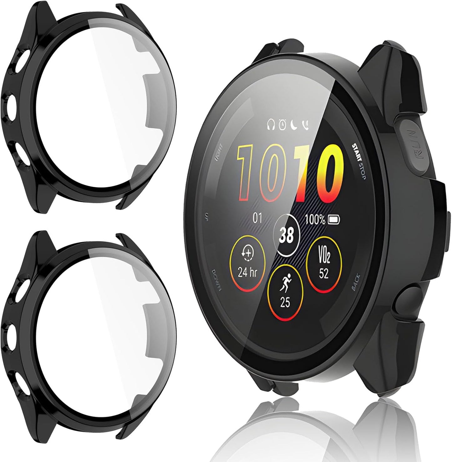 2 Pack for Garmin Forerunner 165 &165 Music Screen Protector Case [Full Coverage], Hard PC Bumper All-Around Protective Accessories for Garmin Built-in Tempered Glass Film