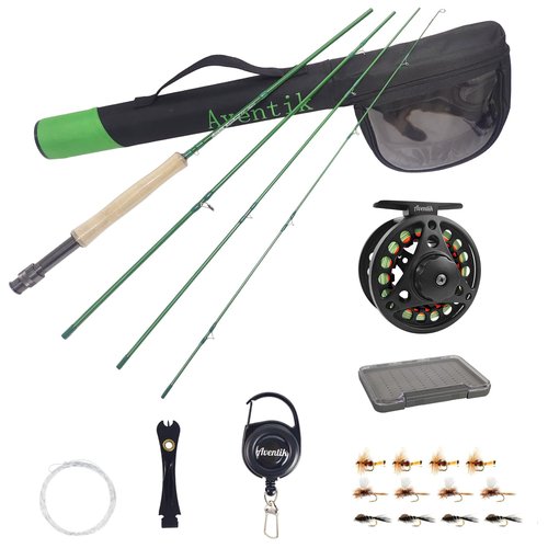 Aventik Fly Fishing Riverbend Series Lightweight Fly Fishing Rod and Reel Combo with Fly Box Case，Fishing Flies,Carrying Case and Accessories Medium Fast Action (7'3'' LW2/3 Kit)