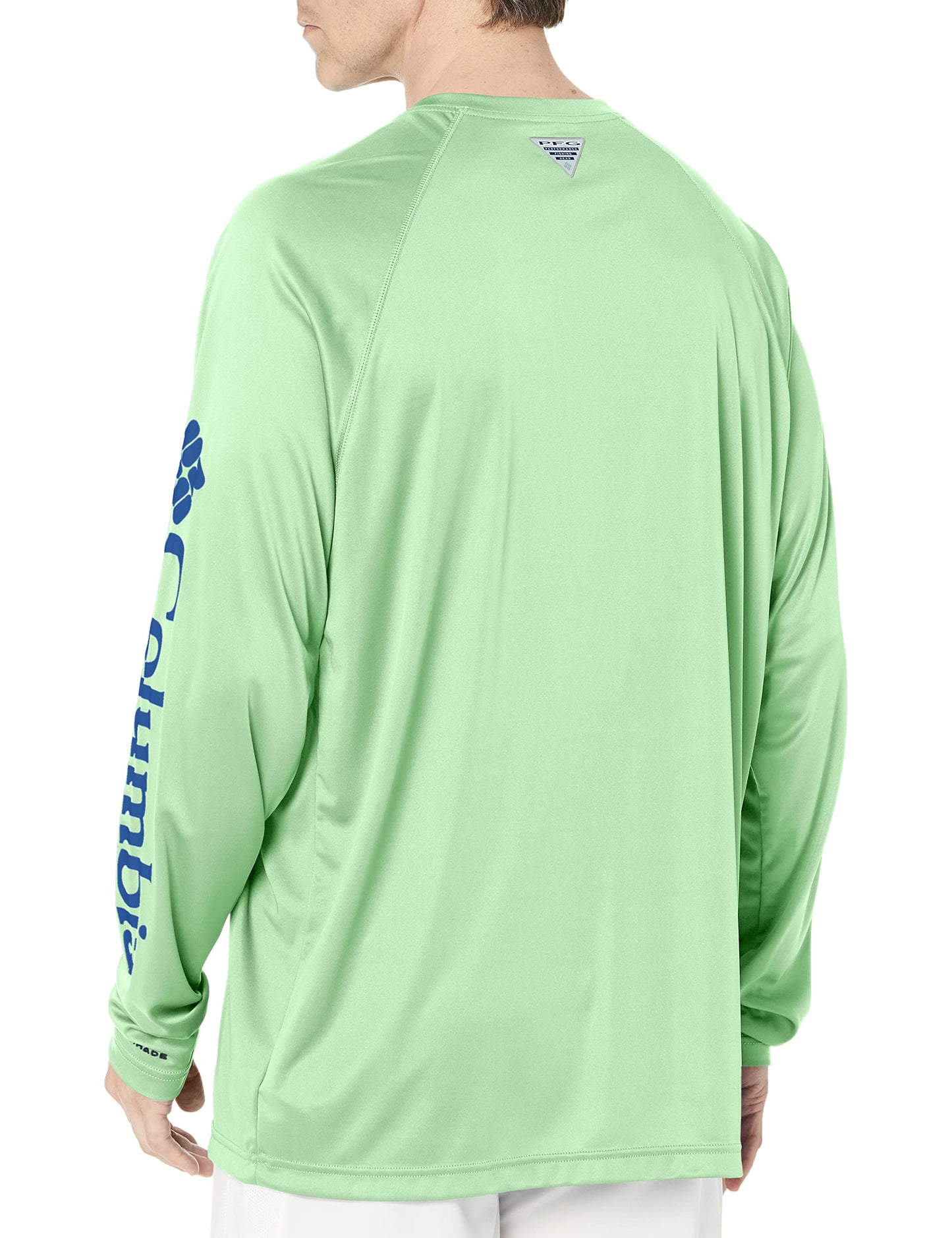 Columbia Men's PFG Terminal Tackle Long Sleeve Fishing Shirt, Key West/Vivid Blue Logo, Large Tall