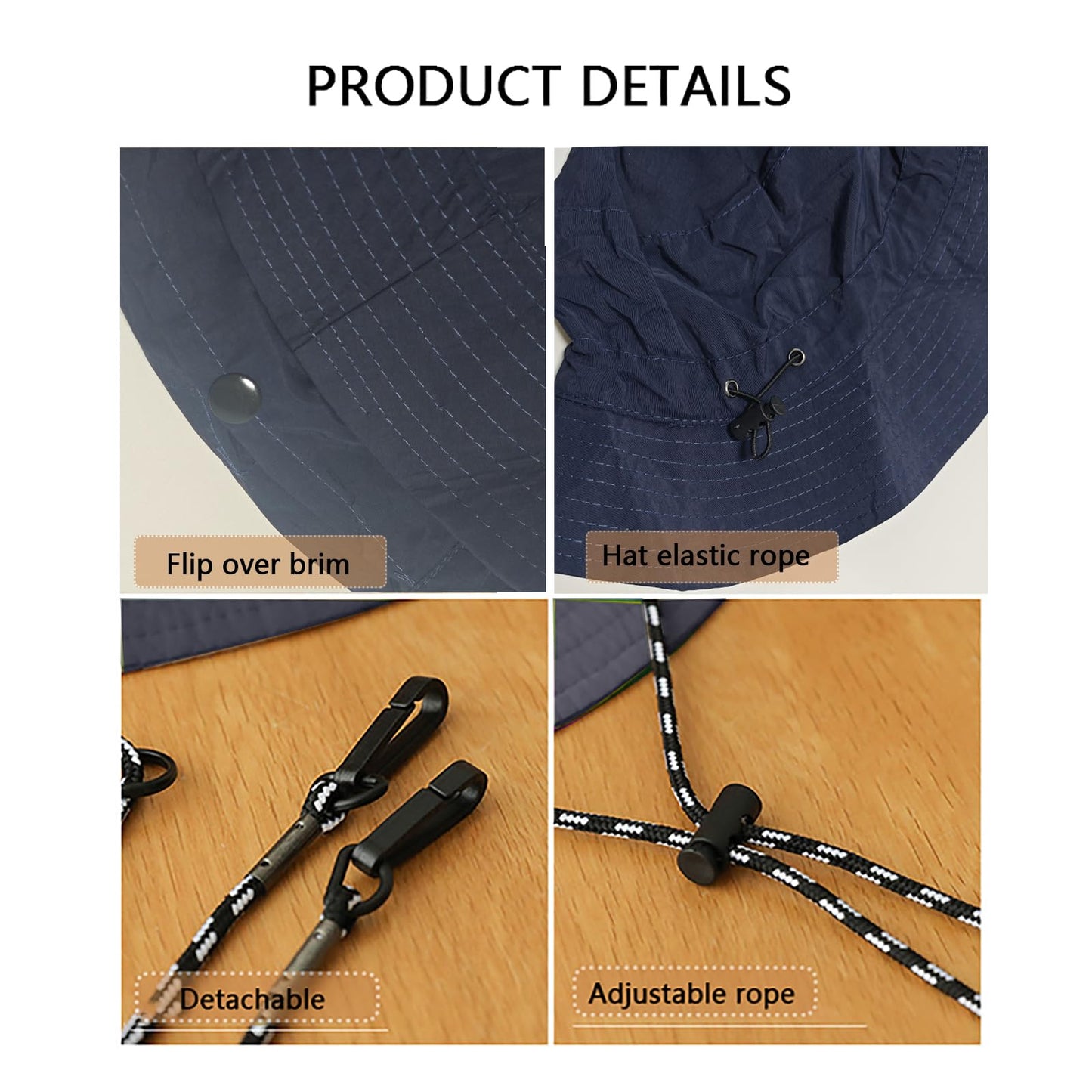 Waterproof Bucket Rain Hat for Men Women, Outdoor Fishing Hat Foldable UV Protection Sun Hat Quick Dry Packable Hat for Summer Beach Fishing Hiking, Navy Blue