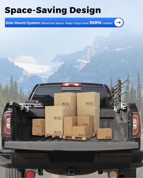Spirrelab Truck Bed Fishing Rod Holders Holds 6 Fishing Rods Aluminum Fly Fishing Rod Holder for Truck Bed Pickup