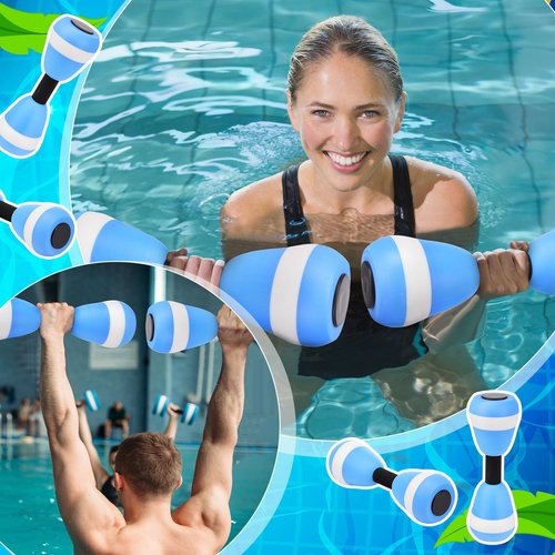 Seenelling Water Aerobics Set for Aquatic Exercise 2 Pcs Foam Dumbbells 2 Pcs Foam Aquatic Cuffs Ankle Arm Pool Resistance Fitness Equipment Weights Equipment for Training Water Workouts
