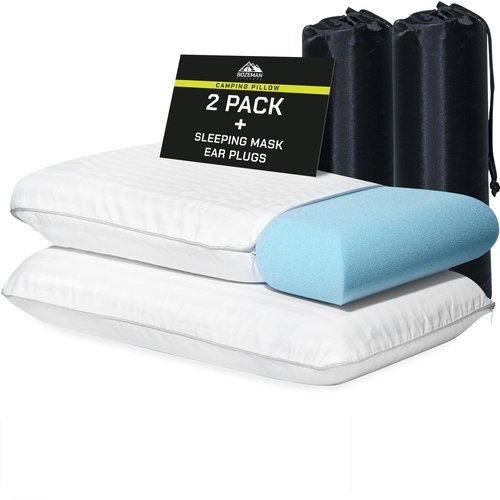 BOZEMAN OUTDOORS Camping Pillow 2 Pack ??Camp Pillow, Memory Foam Pillows 2 Pack ??for Sleeping Bag & Hiking, Reliable & Comfortable