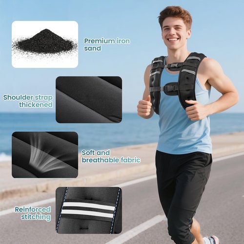 Cavry Weighted Vest, 8lb/12lb/16lb/20lb/25lb/30lb Weight Vest with Two Adjustment Straps for Men Women, Body Weight Vests Adjustable with Reflective Stripe for Strength Training, Running, Training Workout, Jogging, Walking-20LB