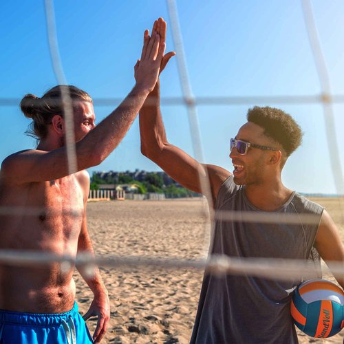 SandVoll Beach Volleyball Lines for Sand - Portable 2 inch Boundary Lines Set for Outdoor + Sand Anchors and Net Bag. Official Court Size Dimensions (26.3' x 52.6')