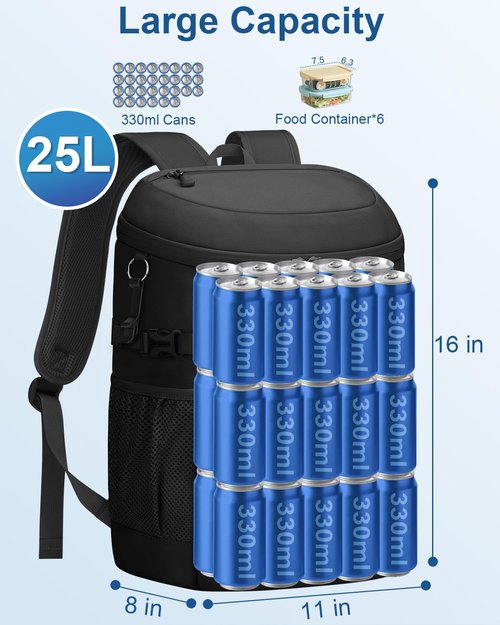 Pritent Cooler Backpack Insulated Waterproof,30 Cans Backpack Coolers Leakproof Lunch Backpack for Men Women Portable Soft Cooler Bag for Beach Camping Travel Picnic, Black