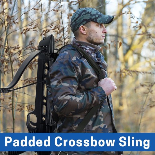 VISEMAN Crossbow Sling, Anti-Slip Leather Padded Shoulder Strap with Swivels, Adjustable Crossbow Sling, Black