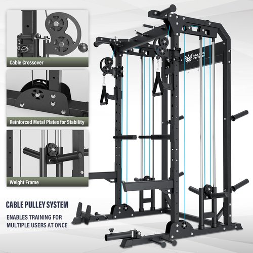 MAJOR FITNESS F22 Multi-Functional Power Rack—1600lbs Capacity All-in-One Squat Rack with Dual Pulley System for Home Gym Strength Training
