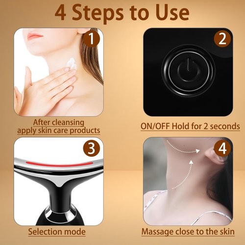 VGY 7-in-1 Face Massager Tool for Skin Care, Multi-Function Electric Red Light Therapy for Face, Wrinkles, Double Chin (Black)