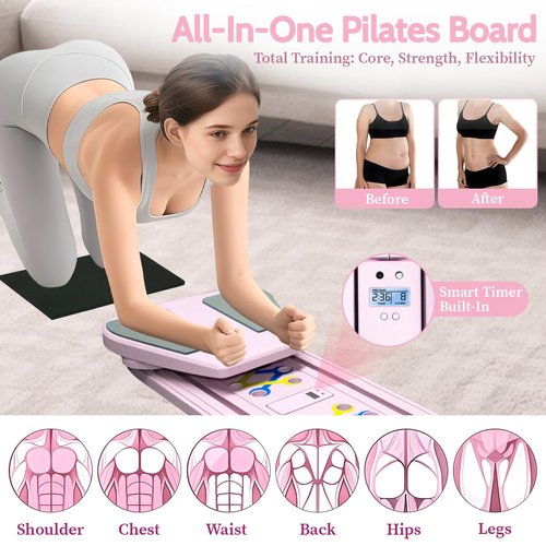 Pilates Reformer Set, Pilates Board, Multi-Purpose Foldable Pilate Reformer Board for Home, 6 in 1 Pilate Sliding Board for Women and Men (Pink, 38.6 x 12 in)