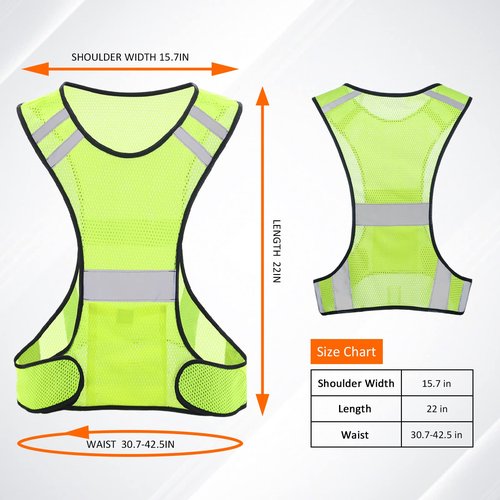 TCCFCCT Reflective Running Vest for Men Women, High Visibility Safety Vest with Large Pocket, Lightweight Reflective Running Gear for Motorcycling, Cycling, Jogging, Adjustable Waist, Yellow