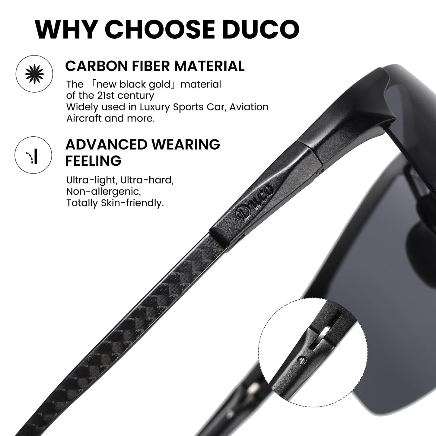 DUCO Polarized Ultralight Carbon Fiber Sunglasses for Men DC8277