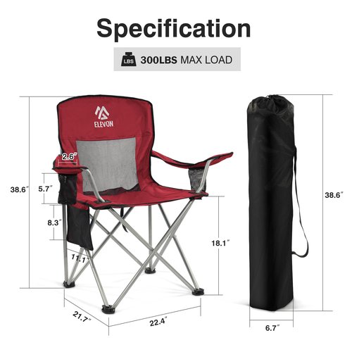 Elevon Folding Camping Chairs, Portable Outdoor Beach Chair for Adults with Carry Bag & Cup Holder, Foldable Lawn Chair with Mesh Backrest for Camp Fishing Hiking Travel Picnic Sports, Burgundy