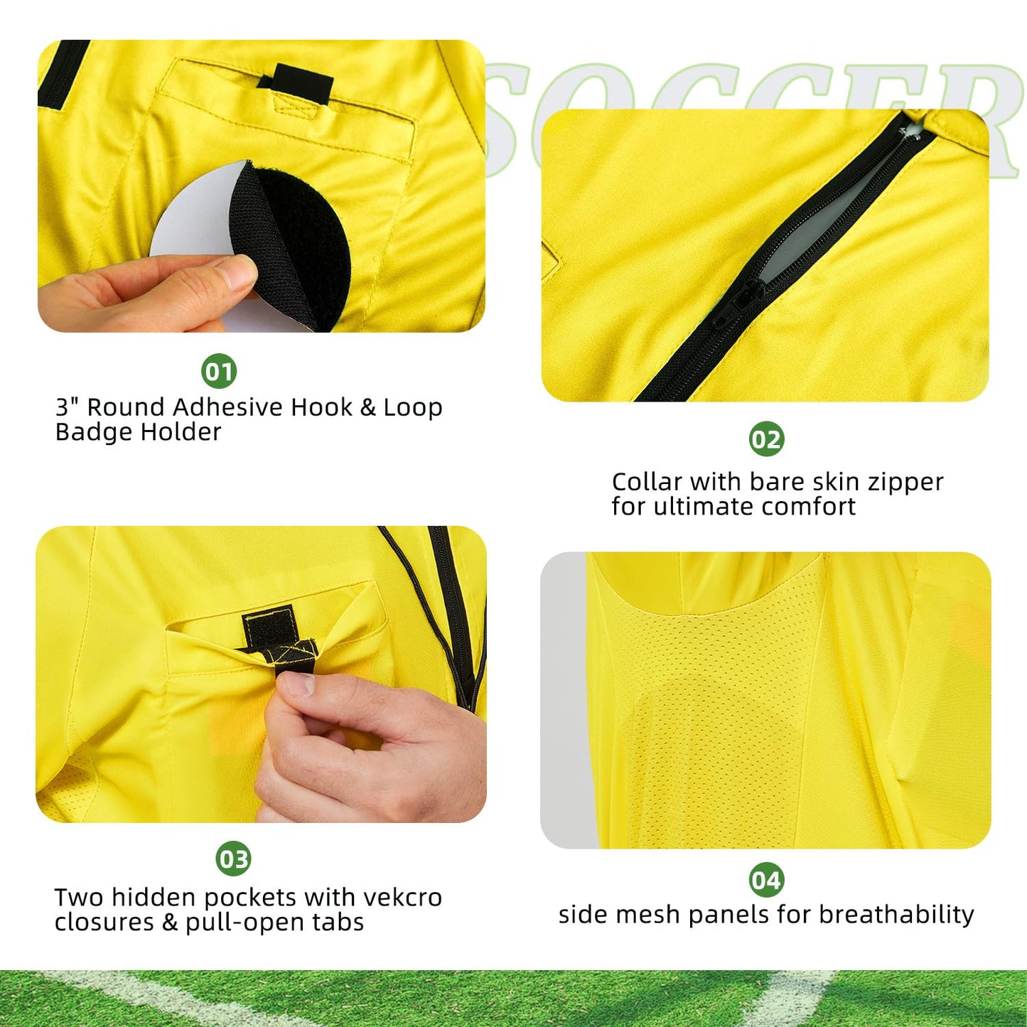 CUTIEHON Soccer Referee Jersey, Short Sleeve Official Pro Referee Shirt, Featuring a Badge Holder & Pockets Yellow