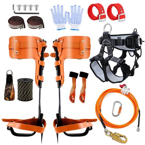 Tree Climbing Spikes Set,Tree Climbing Gear with Adjustable Climbing Belt, Arborist Tree Climbing Kit with Steel Wire Core Flip Line, Height Adjustable Tree Climbing Equipment for Tree Work, Orange