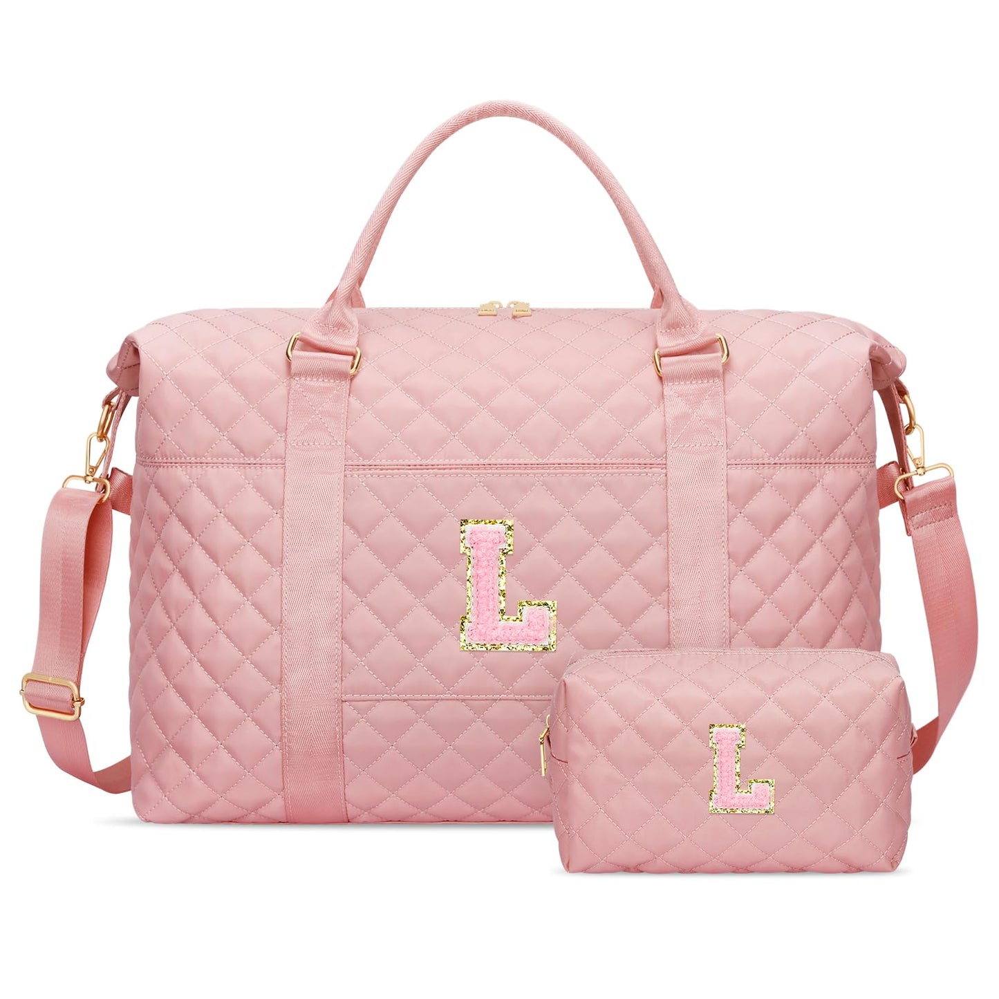 Gifts for Teen Girl, Initial Travel Duffle Bag, Personalized Women Weekender Overnight Bags, Gift for Daughter Kid Mom Friend College Girl Graduation Teacher（Pink,L)