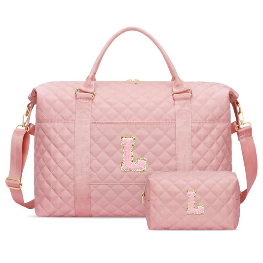 Gifts for Teen Girl, Initial Travel Duffle Bag, Personalized Women Weekender Overnight Bags, Gift for Daughter Kid Mom Friend College Girl Graduation Teacher（Pink,L)